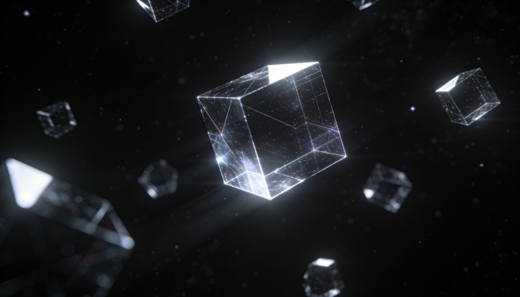 Abstract glowing geometric cubes in a dark digital space
